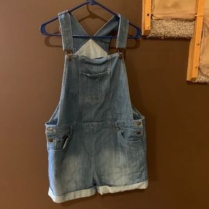 Denim overall shorts